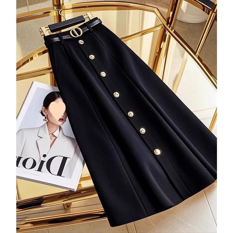 Women's Fashion Temperament High Waist Black Skirt