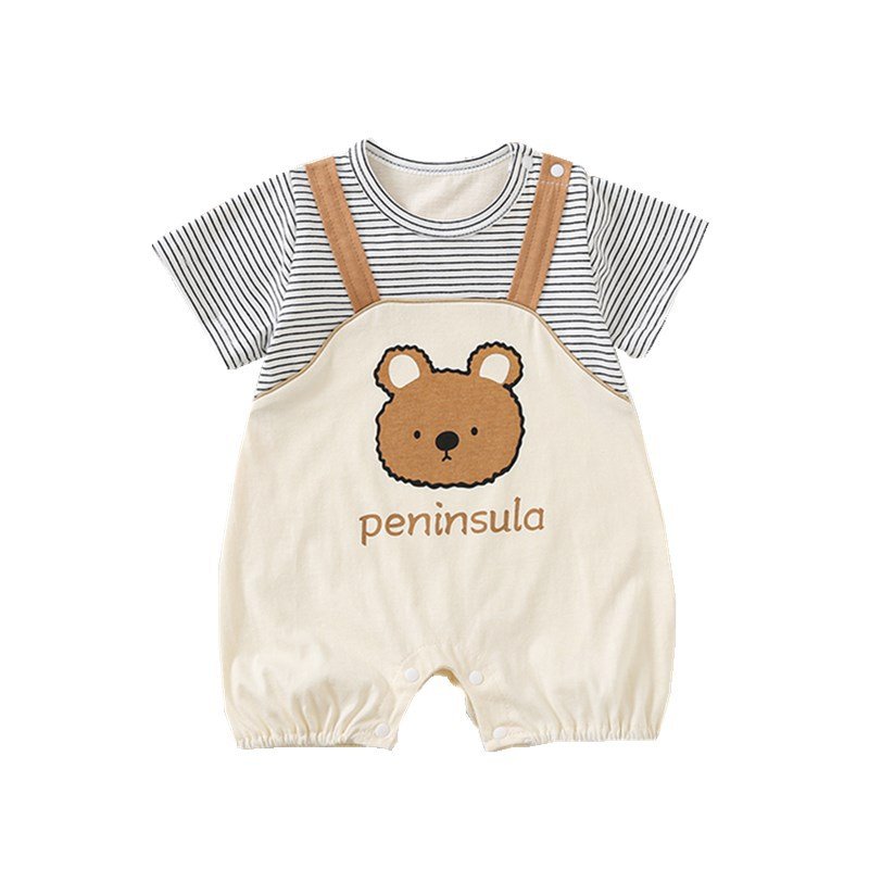 Cartoon Bear Print Baby Short Sleeve Rompers - Eshtree