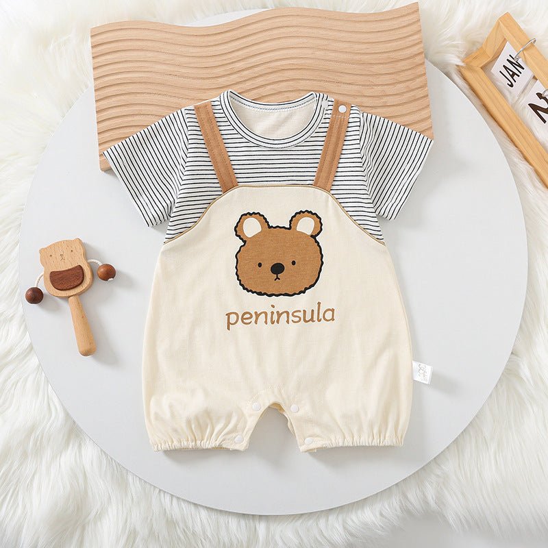 Cartoon Bear Print Baby Short Sleeve Rompers - Eshtree