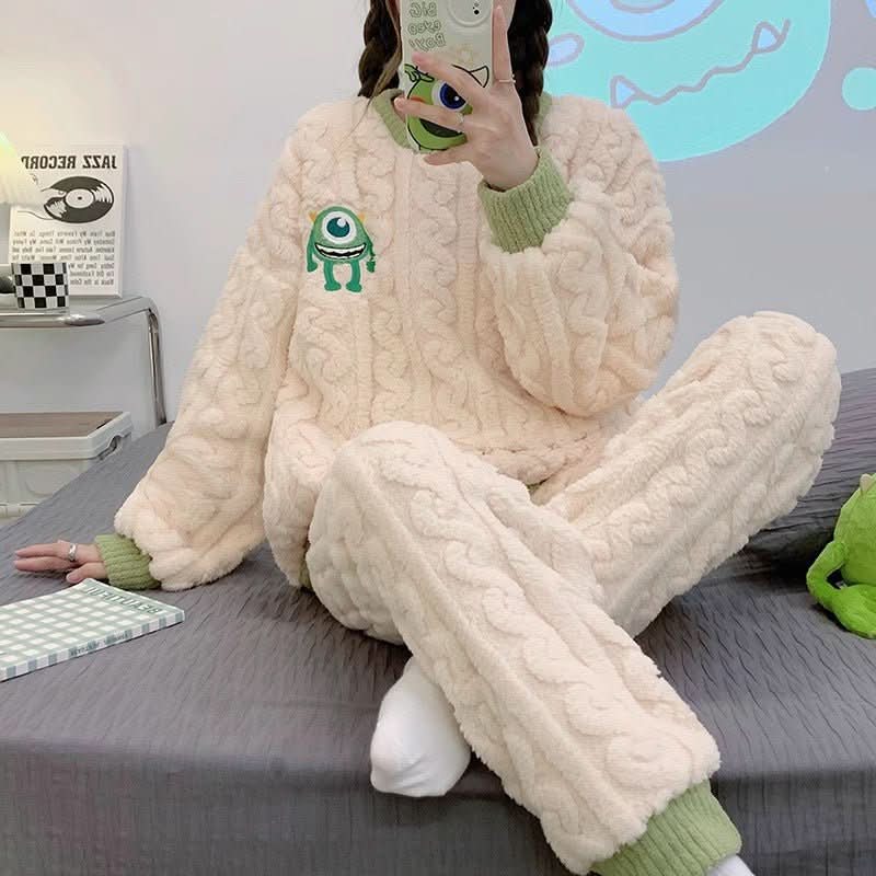 Cartoon Coral Fleece Pajamas Cardigan Homewear - Eshtree