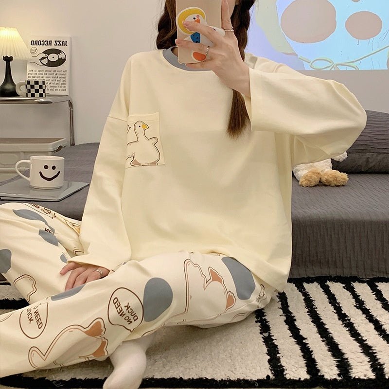 Cartoon Loose And Cute Long - sleeved Pajamas For Women Spring Autumn Set Casual Homewear Outerwear - Eshtree