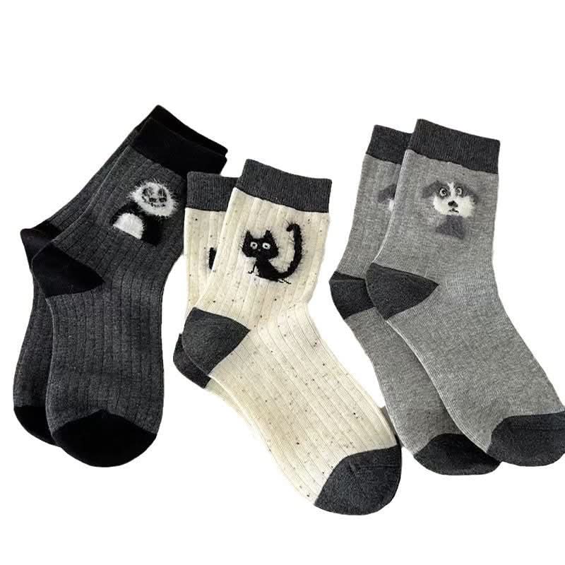 Cartoon NEPs Yarn Socks Women's Mid Tube Stockings Flocking Plush Spring And Autumn Cute Bunching Socks - Eshtree