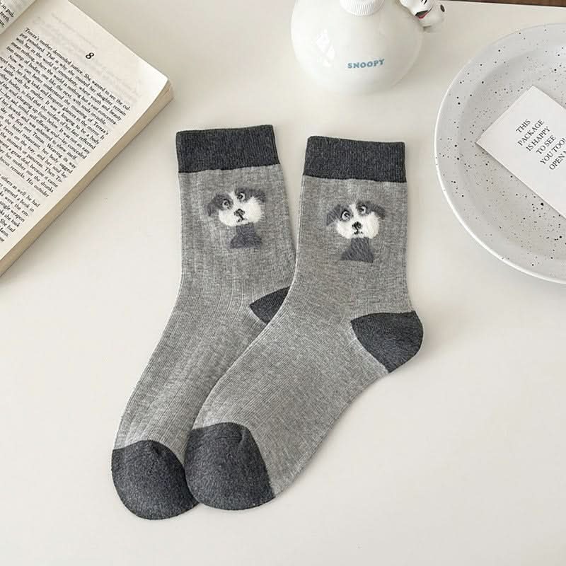 Cartoon NEPs Yarn Socks Women's Mid Tube Stockings Flocking Plush Spring And Autumn Cute Bunching Socks - Eshtree