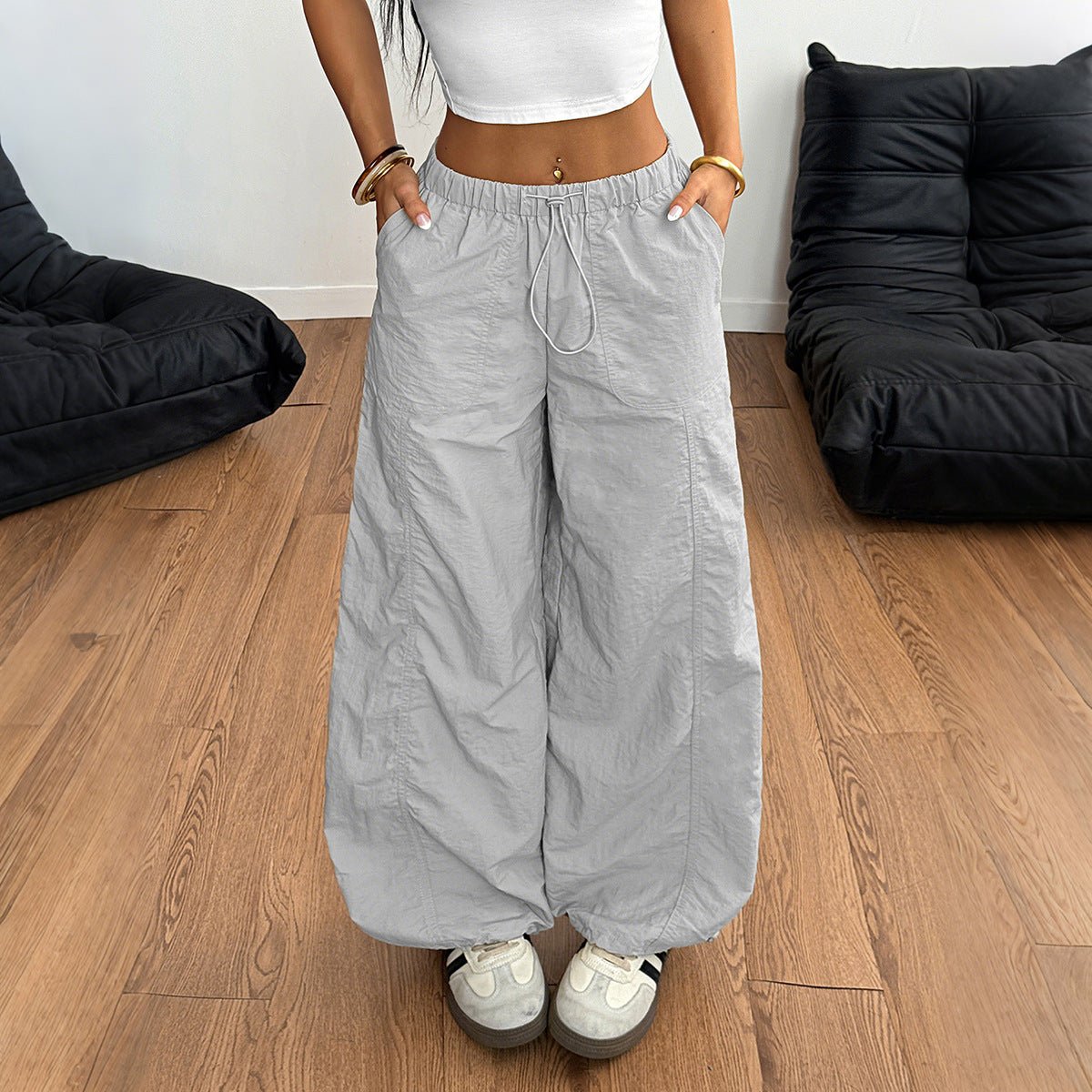Casual Simple Drawstring Straight - leg Trousers - Eshtree