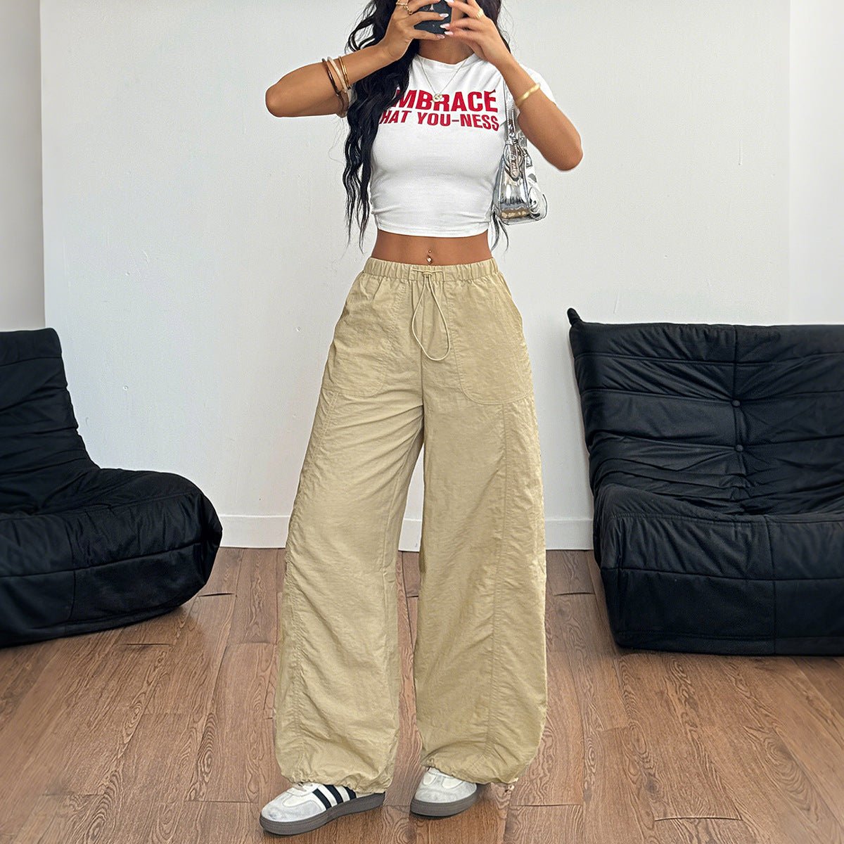 Casual Simple Drawstring Straight - leg Trousers - Eshtree