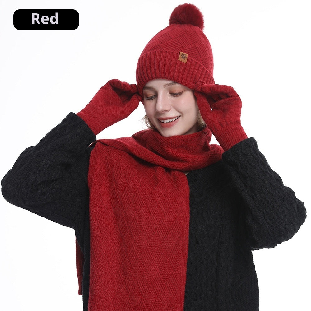 Velvet Cold Protection Wool Keep Warm Sleeve Cap Scarf Gloves Set