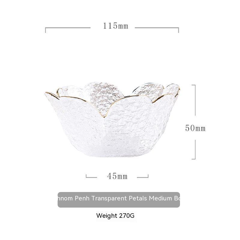 Japanese Style Hammer Pattern Petal Glass Bowl Plate Set