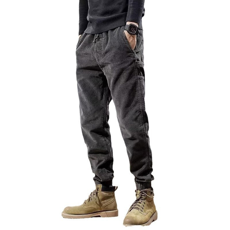 Mens Casual Loose-fitting Plus-size Corduroy Trousers