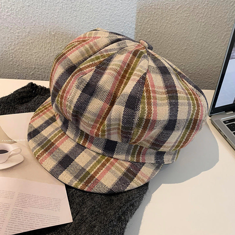 Retro Colored Plaid Clouds Beret Women