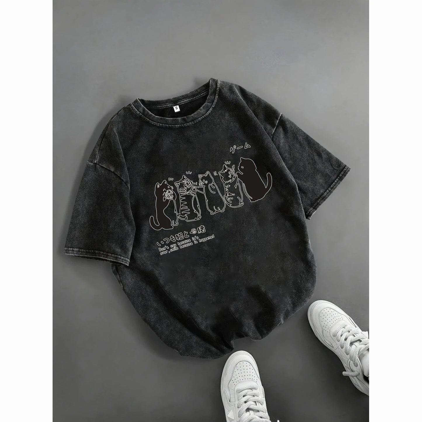 Cartoon Cat Shower Mens Loose-Fit Short-Sleeve T-Shirt