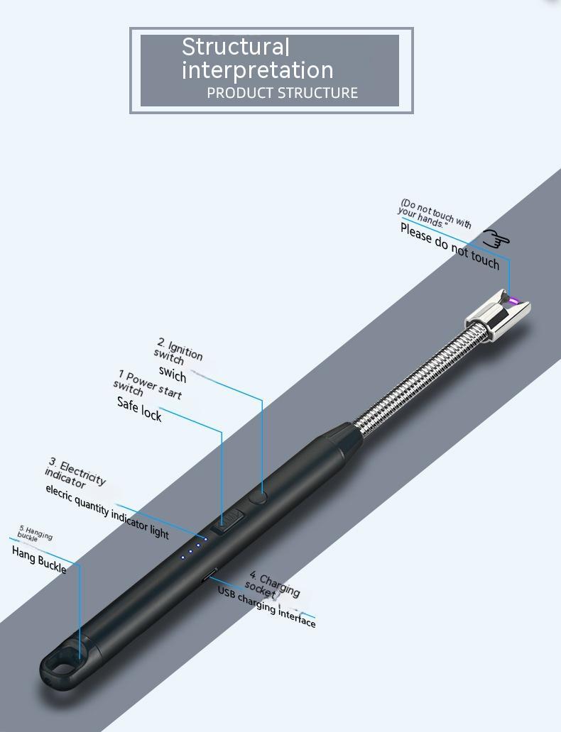 Metal Windproof USB Charging Arc Pulse Burning Torch 360 Degree Hose Candle Gas Range Igniter
