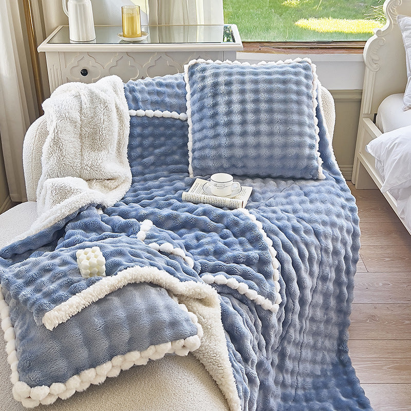 Thick Warm Pillow Milk Fiber Quilt Nap Blanket