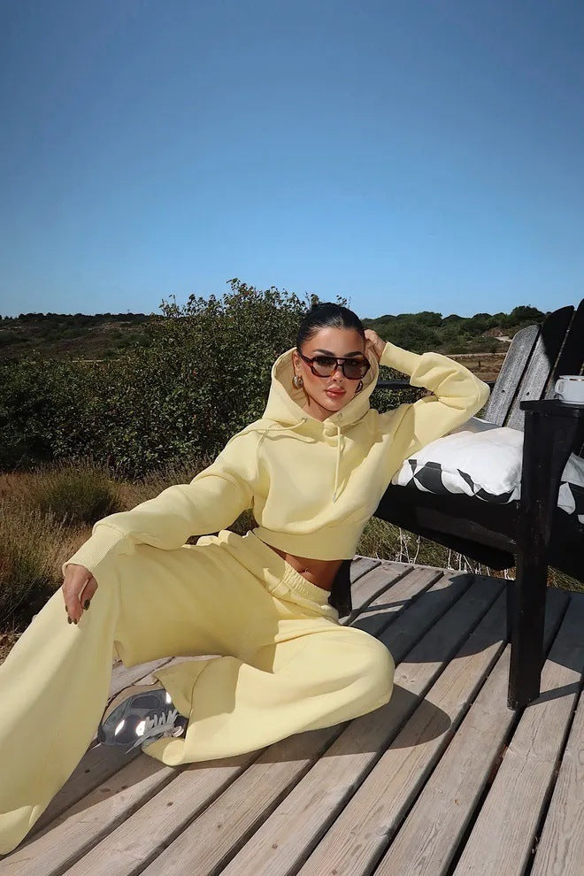 Round Neck Long-sleeve Suit Women's Pocket Pants