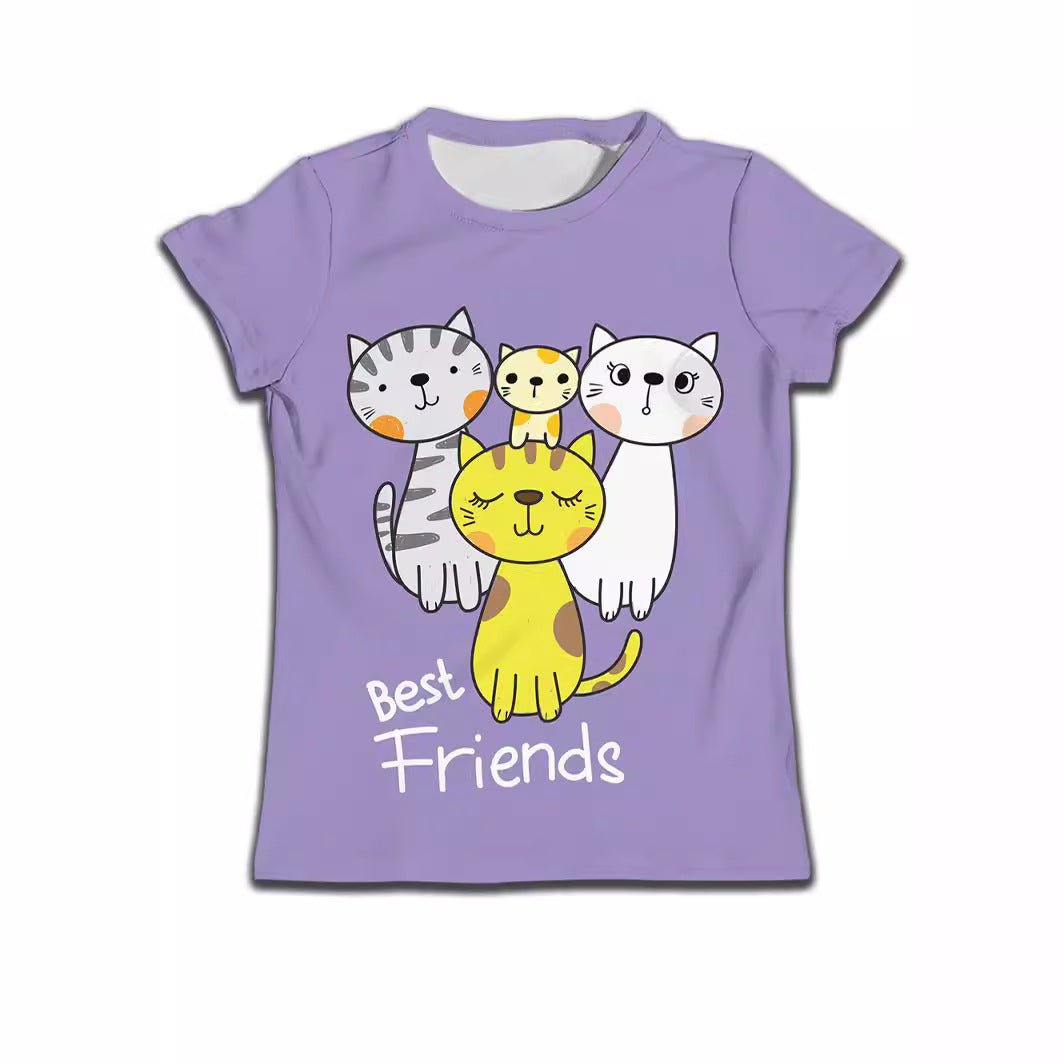 Children Boy T-shirt Clothes Casual Soft T-shirt Cute Cat Cartoon Pattern - Eshtree