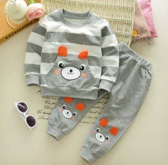 Children's Clothing Suit Boys And Girls Virgin Baby Cartoon Bear Striped Sweater Suit Children - Eshtree