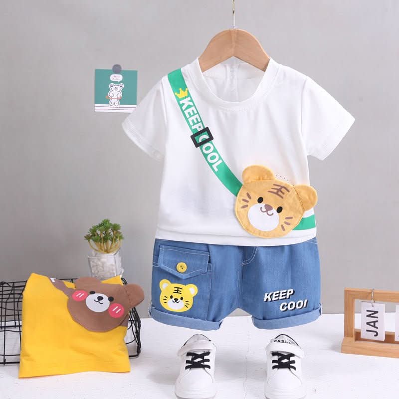 Children's Short - sleeved Shorts Fashion Baby Summer Shoulder Bag Cartoon Suit - Eshtree