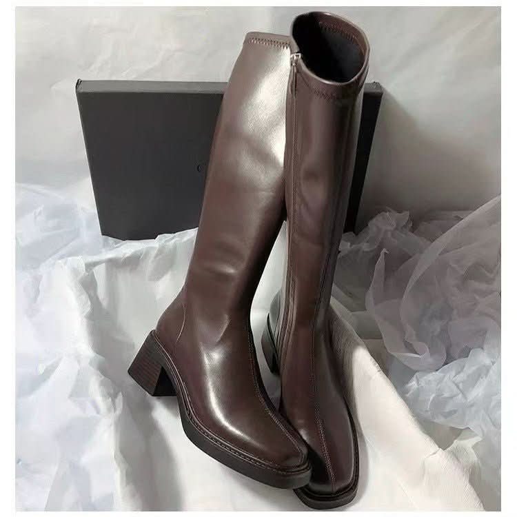 Chunky - Heeled Fashionable Square - Toe Over - the - Knee Boots - Eshtree