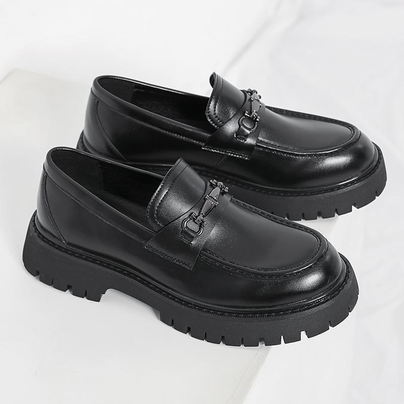 Chunky - soled Height - increasing British - style Business Loafers With A Wide Toe - Eshtree