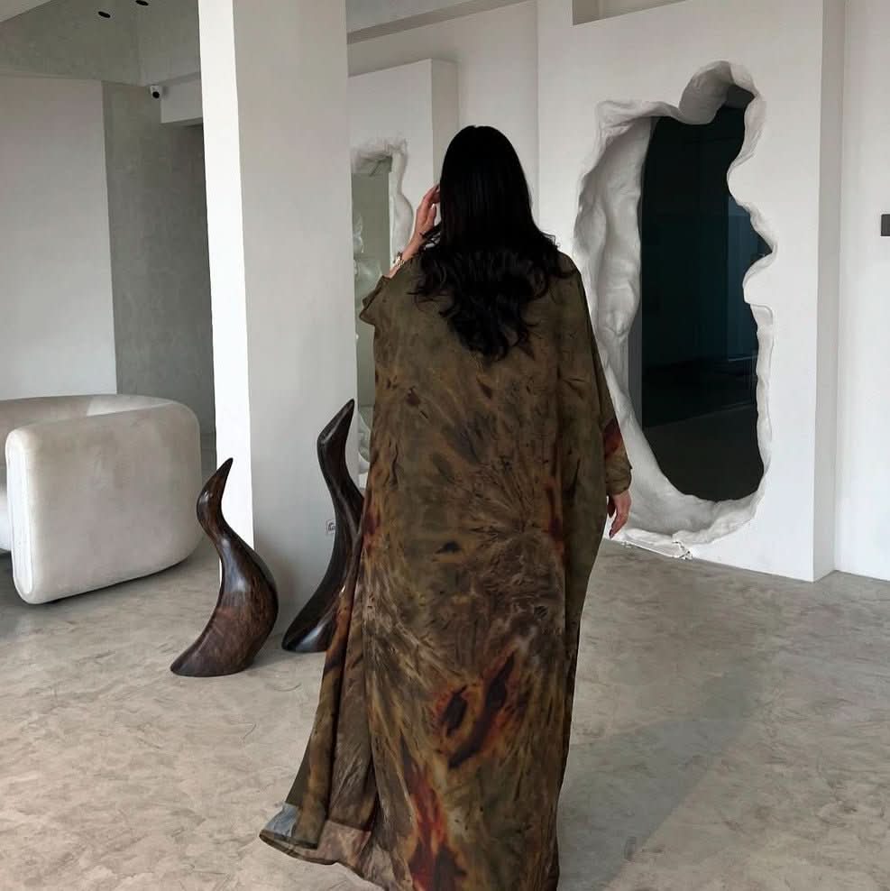 Coat Chiffon Printed Fashion Robe Shawl Dress Outer Wear Muslim Dubai - Eshtree
