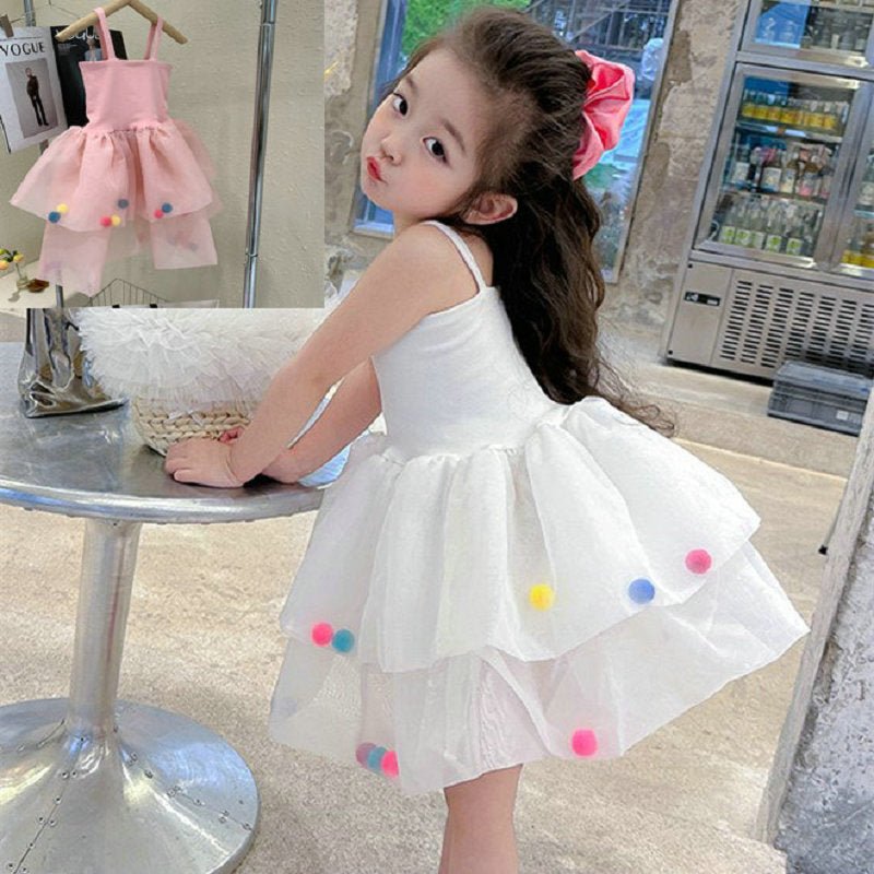 Colorful Fur Ball Sling Small Princess Dress - Eshtree