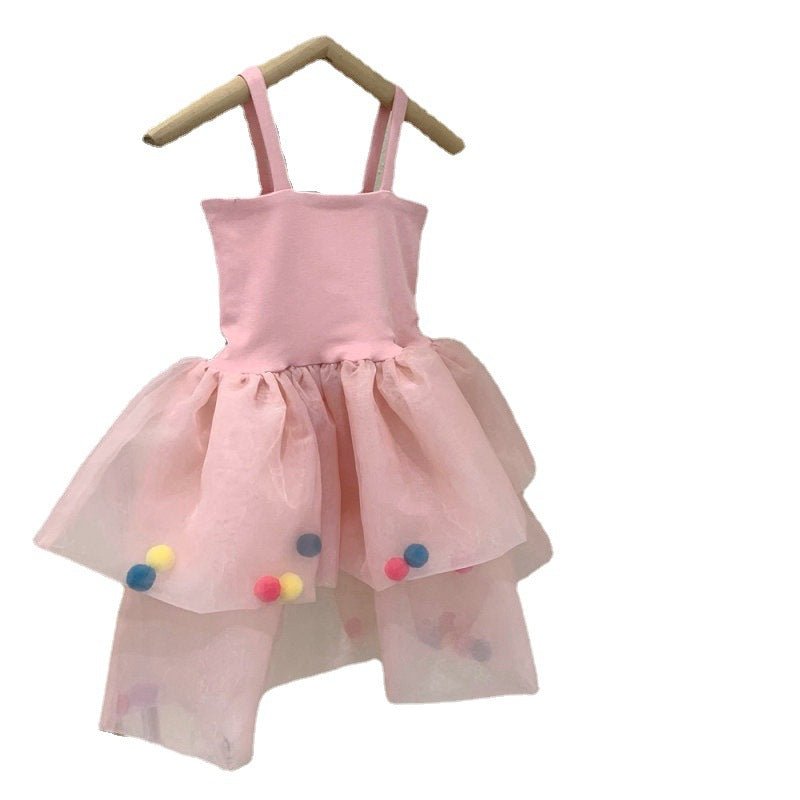 Colorful Fur Ball Sling Small Princess Dress - Eshtree