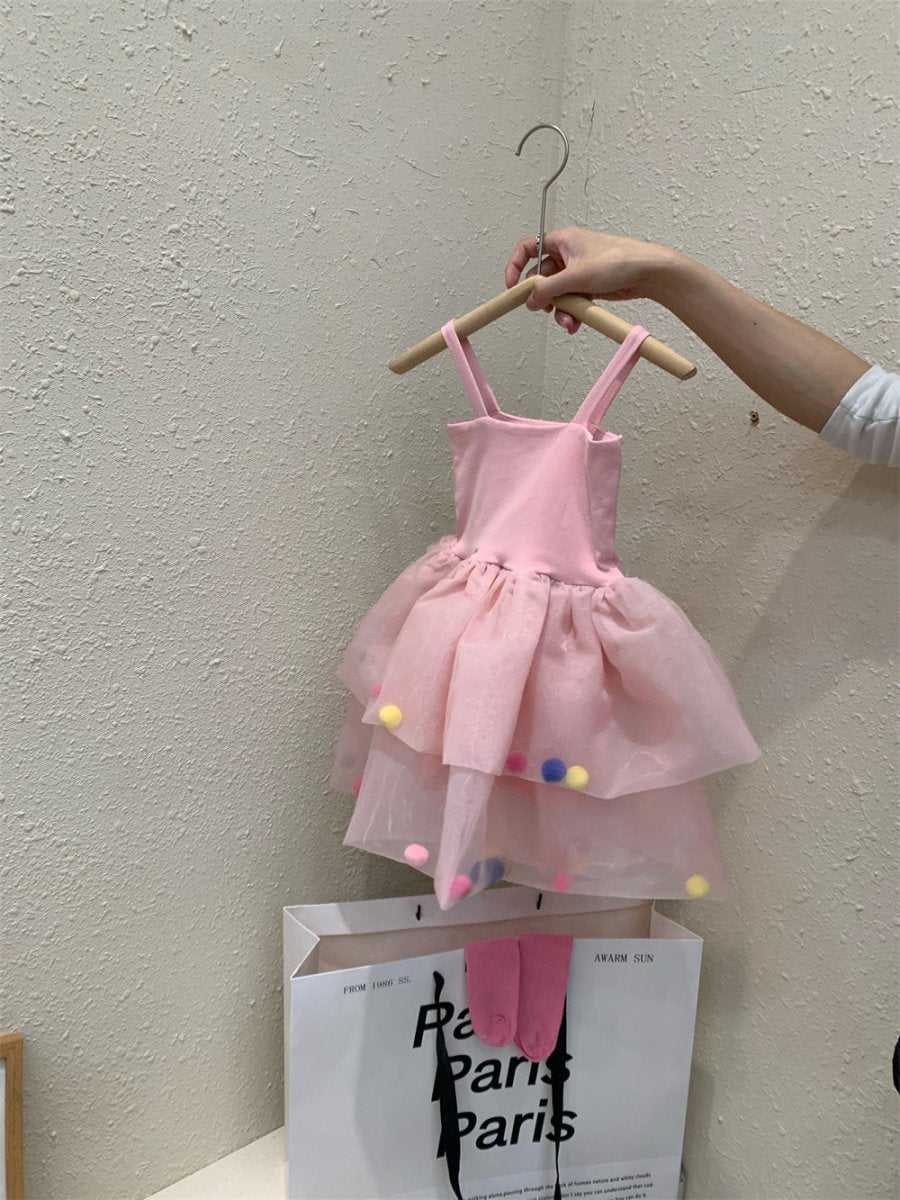 Colorful Fur Ball Sling Small Princess Dress - Eshtree