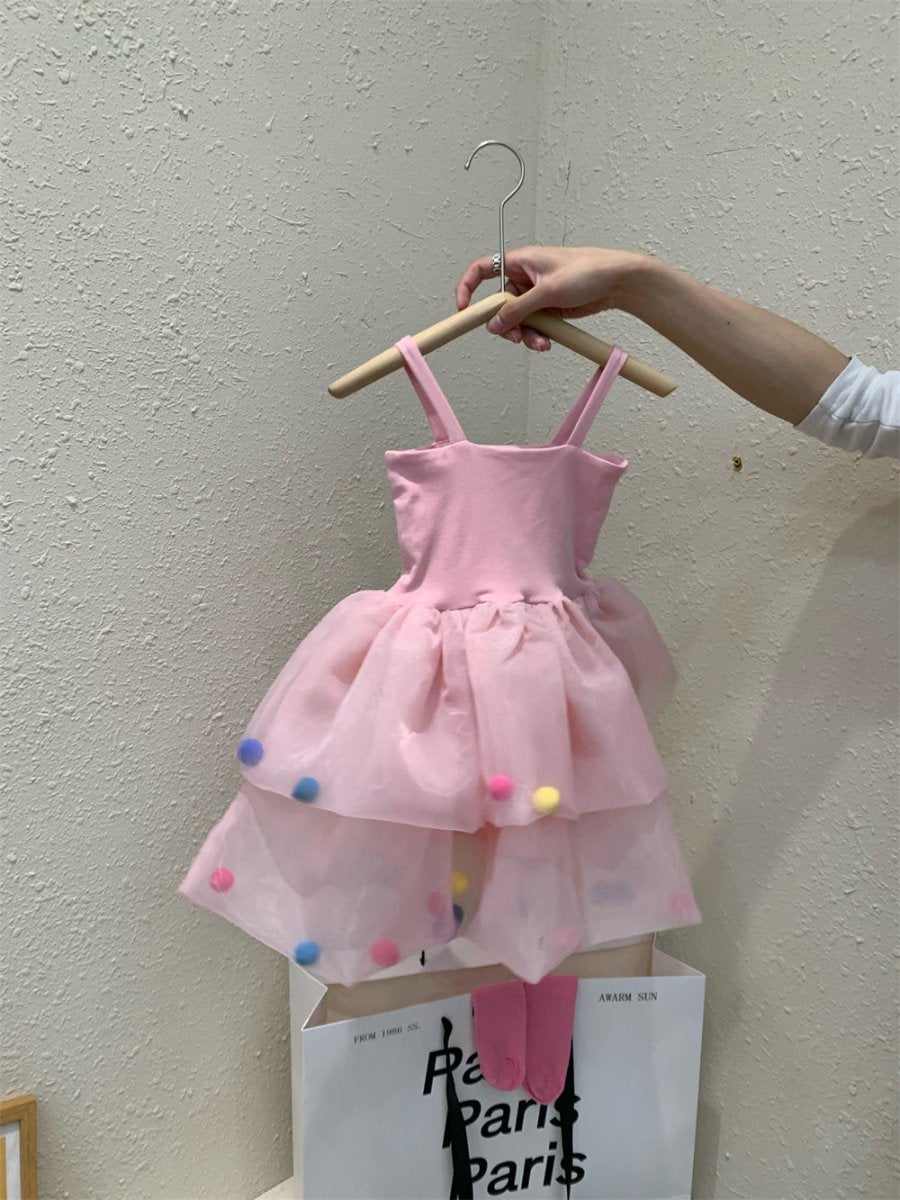 Colorful Fur Ball Sling Small Princess Dress - Eshtree