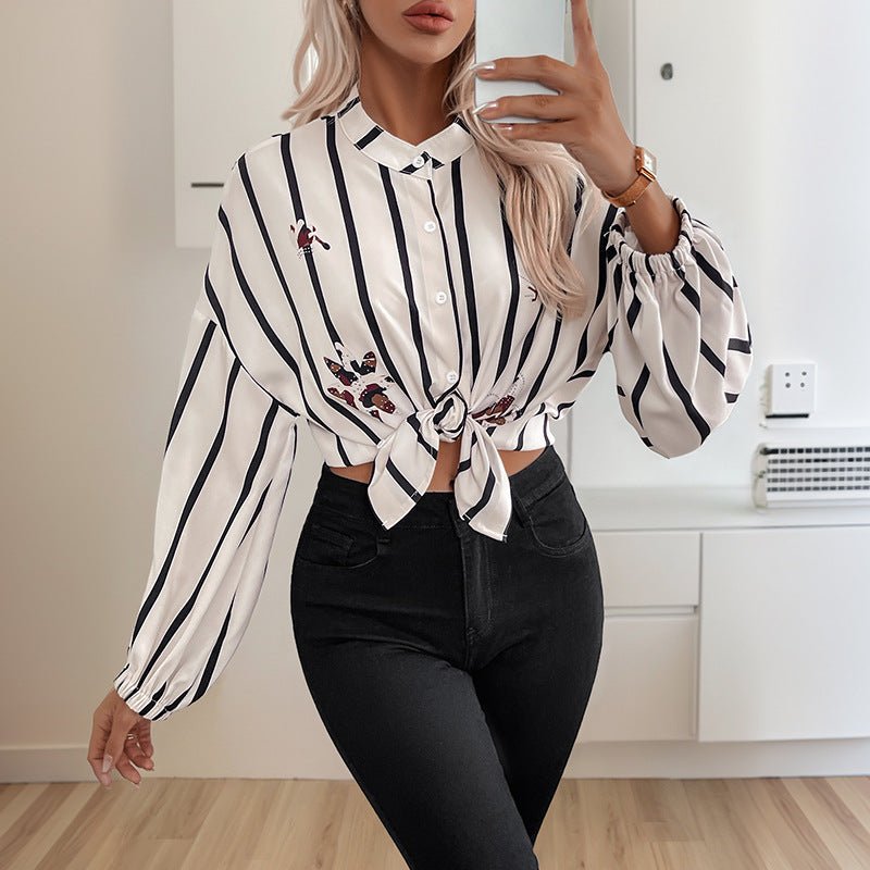 Commuter - style Single - breasted Striped Lapel Shirt - Eshtree