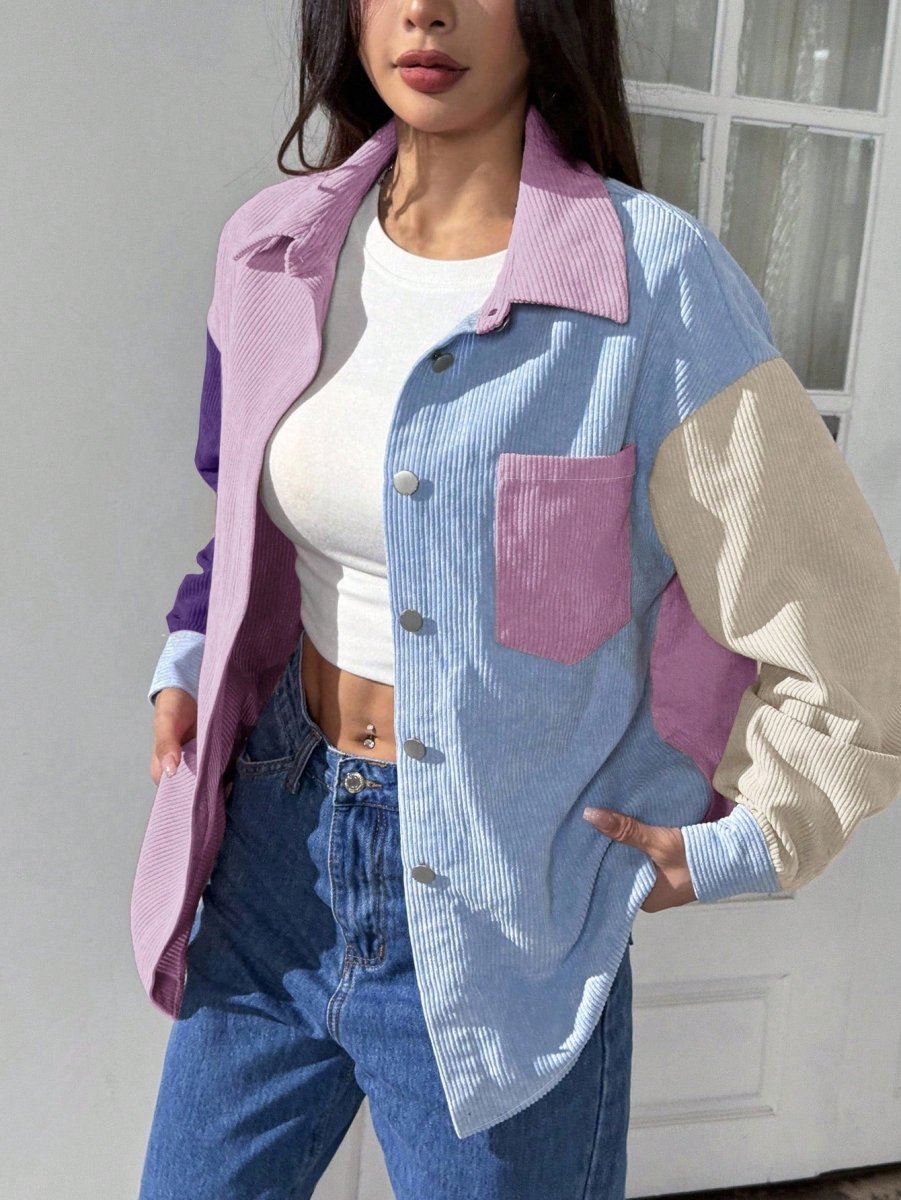 Commuting Style Linen - cotton Color Block Loose Fashionable Long Sleeve Shirt - Eshtree