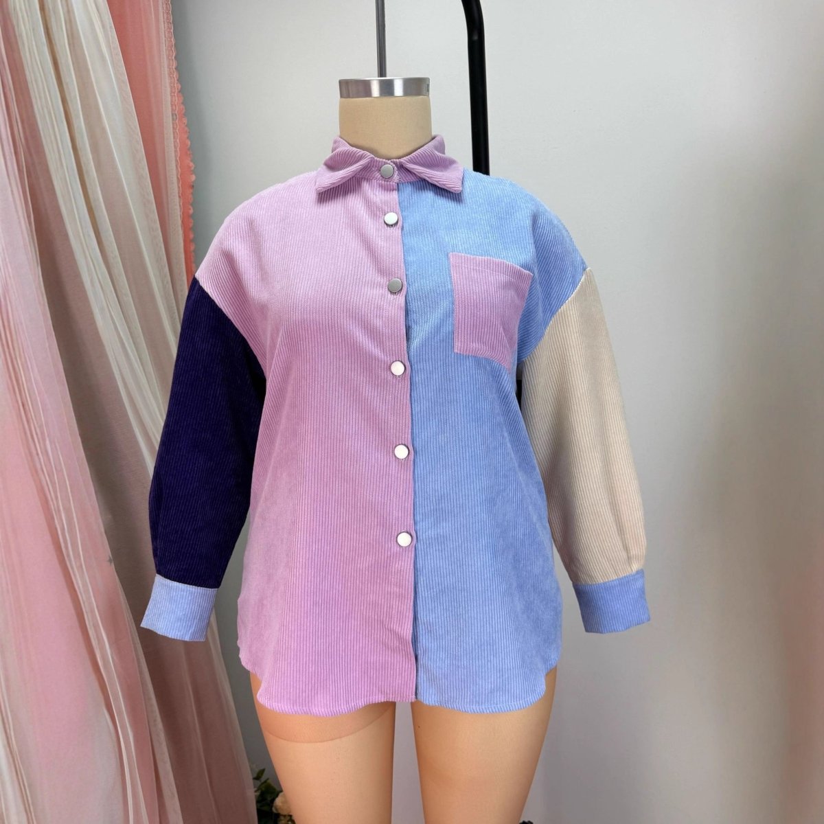 Commuting Style Linen - cotton Color Block Loose Fashionable Long Sleeve Shirt - Eshtree