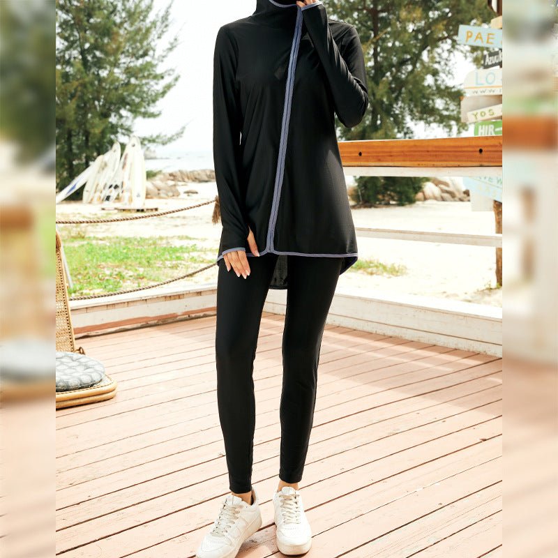 Conservative Fully Surrounded Hooded Collar Beach Sun Protection Swimsuit Two - piece Suit - Eshtree