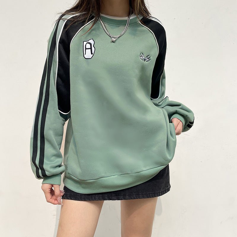 Contrast Color Braid Polyester Sweater Women's Round Neck Loose Slimming - Eshtree