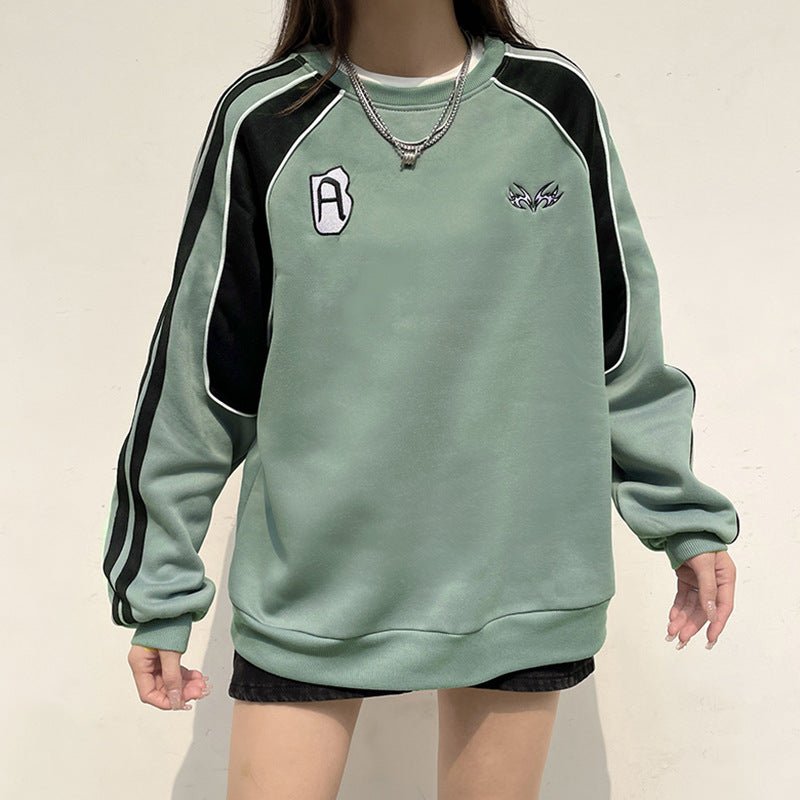 Contrast Color Braid Polyester Sweater Women's Round Neck Loose Slimming - Eshtree