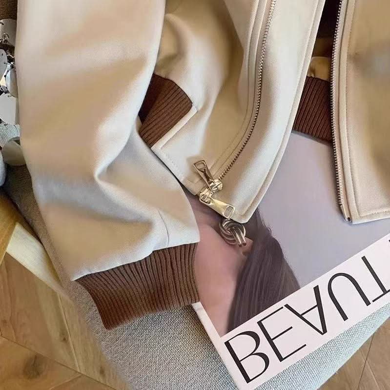 Contrast - color Casual Cropped Jacket For Petite Figuresversatile And Easy To Style - Eshtree