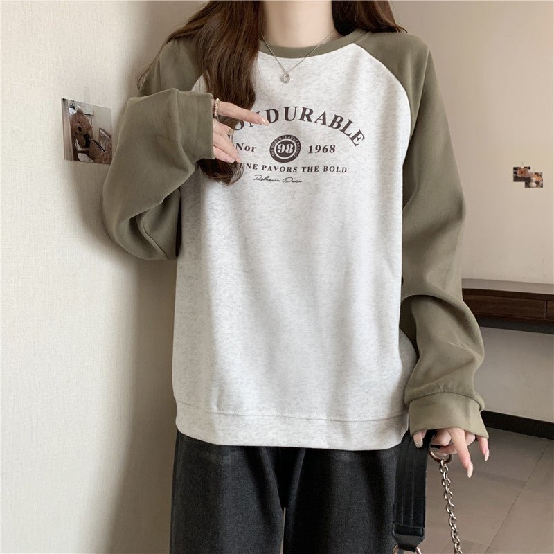 Contrast Color Raglan Long Sleeve Hooded Printed Women - Eshtree