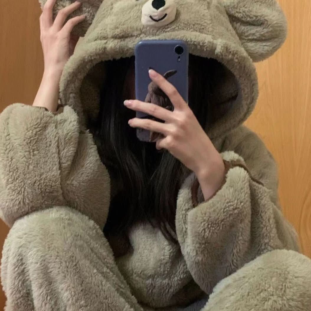 Coral Velvet Pajamas Cute Little Bear Girl Outerwear Homewear - Eshtree