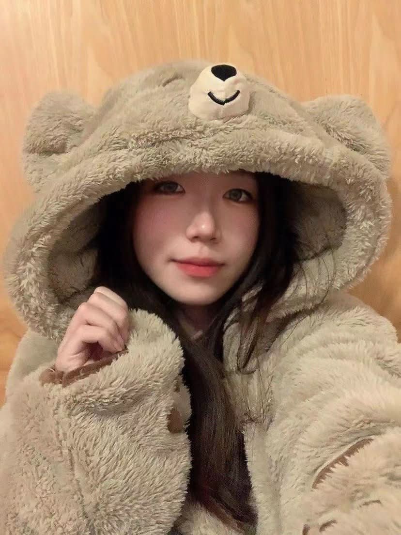 Coral Velvet Pajamas Cute Little Bear Girl Outerwear Homewear - Eshtree