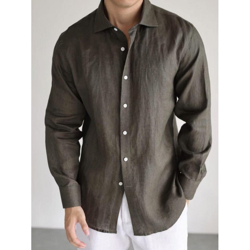 Cotton Linen Blended Yarn - dyed Long - sleeved Casual Business Style Solid Color Shirt - Eshtree