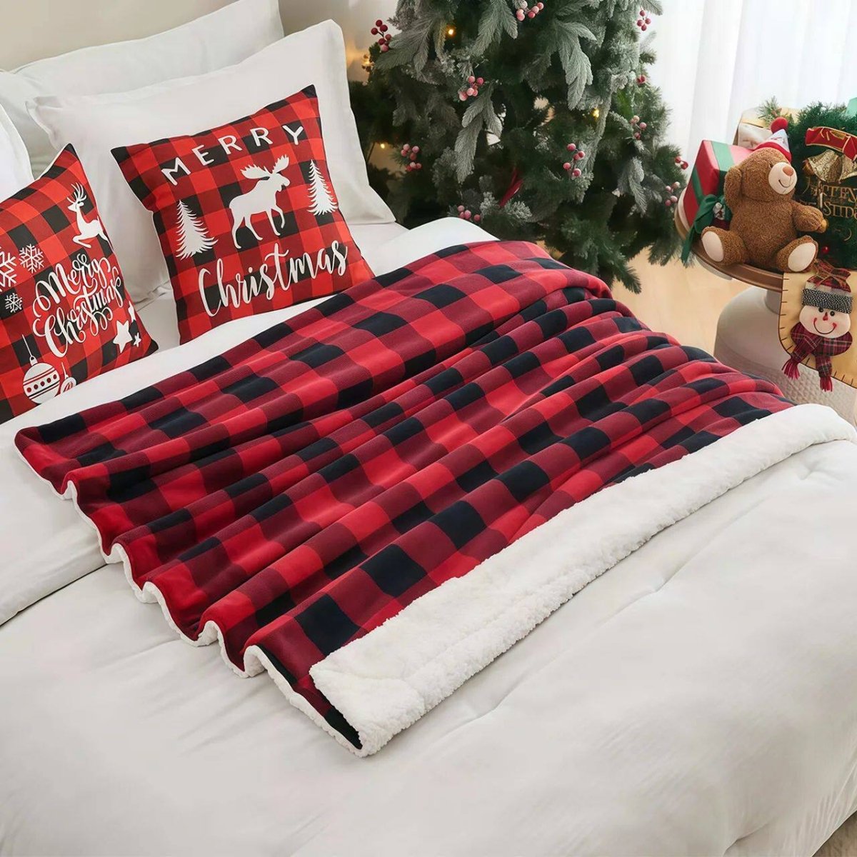 Cozy Sherpa Fleece Buffalo Plaid Blanket - Eshtree