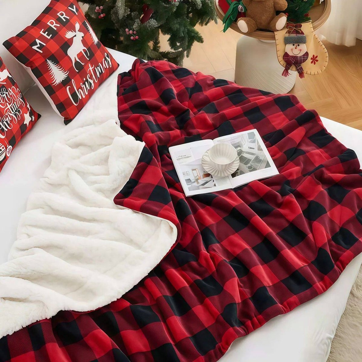 Cozy Sherpa Fleece Buffalo Plaid Blanket - Eshtree