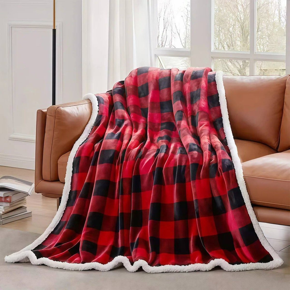 Cozy Sherpa Fleece Buffalo Plaid Blanket - Eshtree