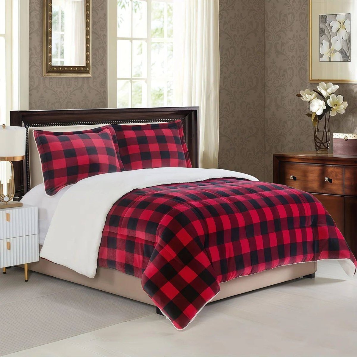 Cozy Sherpa Fleece Buffalo Plaid Blanket - Eshtree