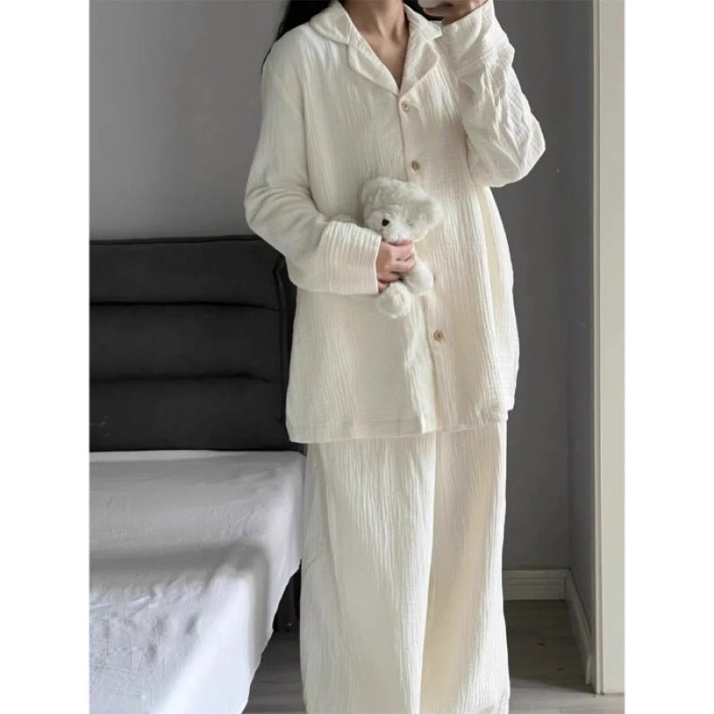 Crepe Pajamas Women's Cardigan Button Casual Homewear Two - piece Set - Eshtree