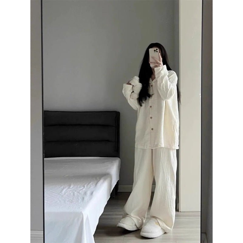 Crepe Pajamas Women's Cardigan Button Casual Homewear Two - piece Set - Eshtree