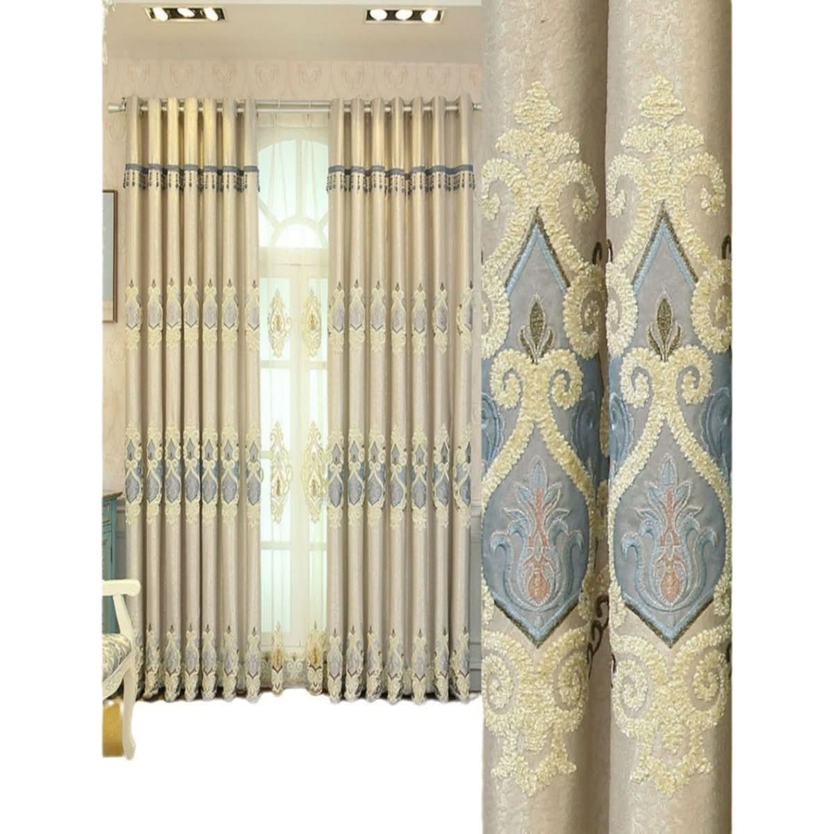 Crown European Embroidery Cloth Mesh Curtains Living Room Bedroom Simple - Eshtree