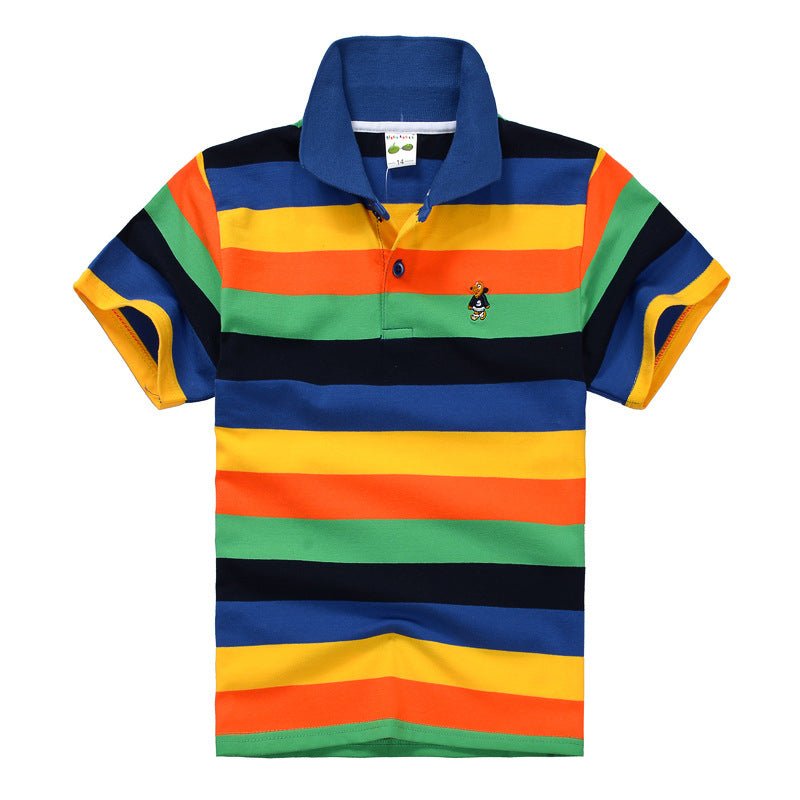 CUHK Children's T-shirt Cotton Striped Lapel Polo Shirt - Eshtree