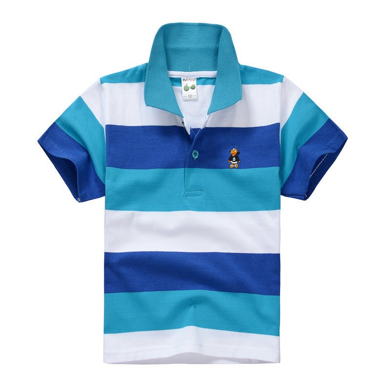 CUHK Children's T-shirt Cotton Striped Lapel Polo Shirt - Eshtree