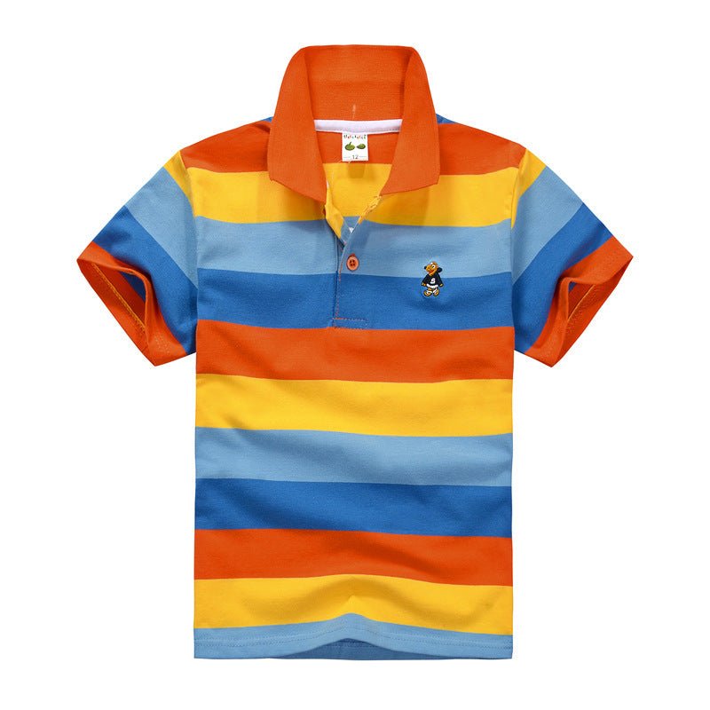 CUHK Children's T-shirt Cotton Striped Lapel Polo Shirt - Eshtree