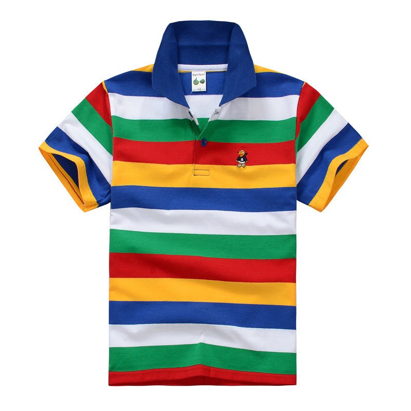 CUHK Children's T-shirt Cotton Striped Lapel Polo Shirt - Eshtree