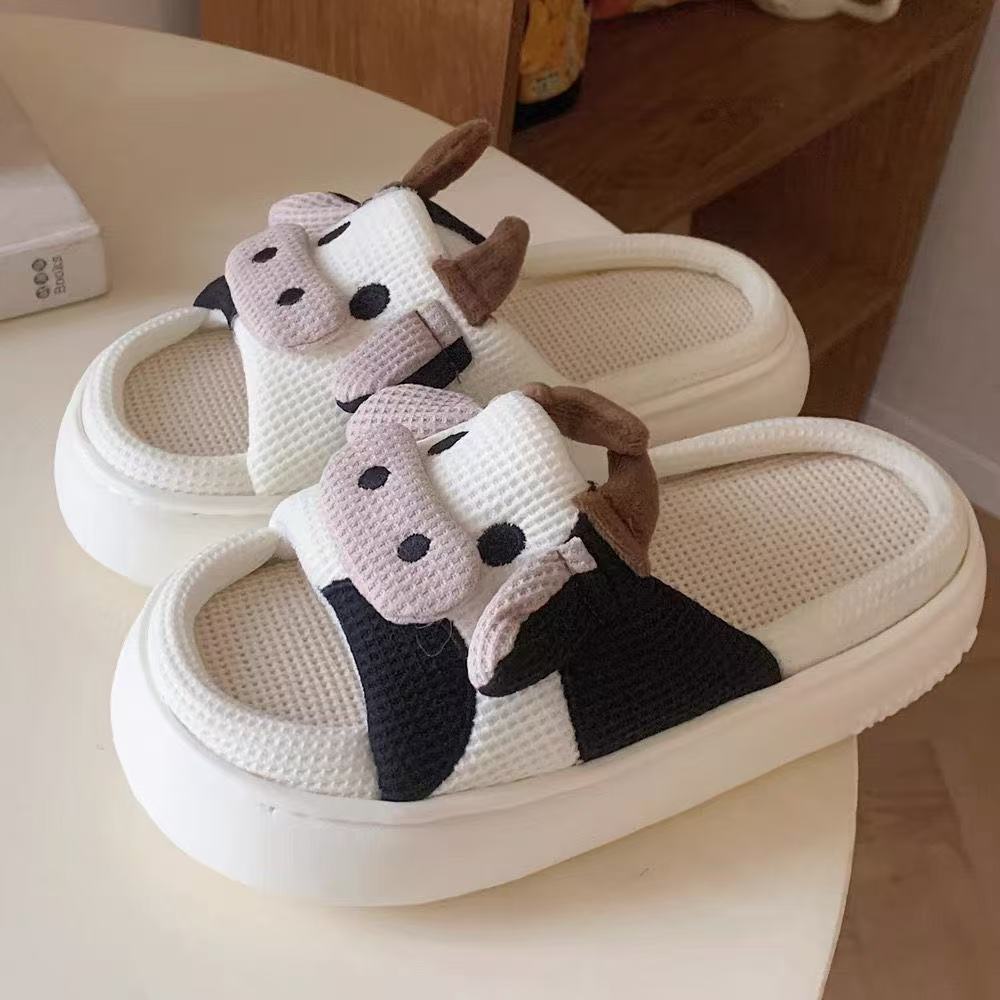 Cute Cow Linen Slippers For Women - Eshtree